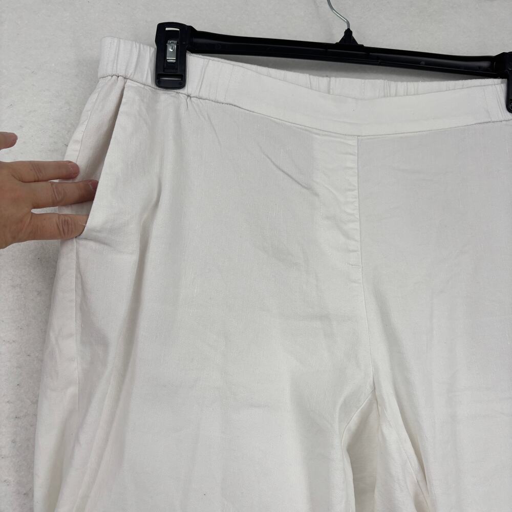 J Jill Crop Pants Size XL Tall White Linen Stretch Pull On Pockets High Rise - Picture 2 of 10